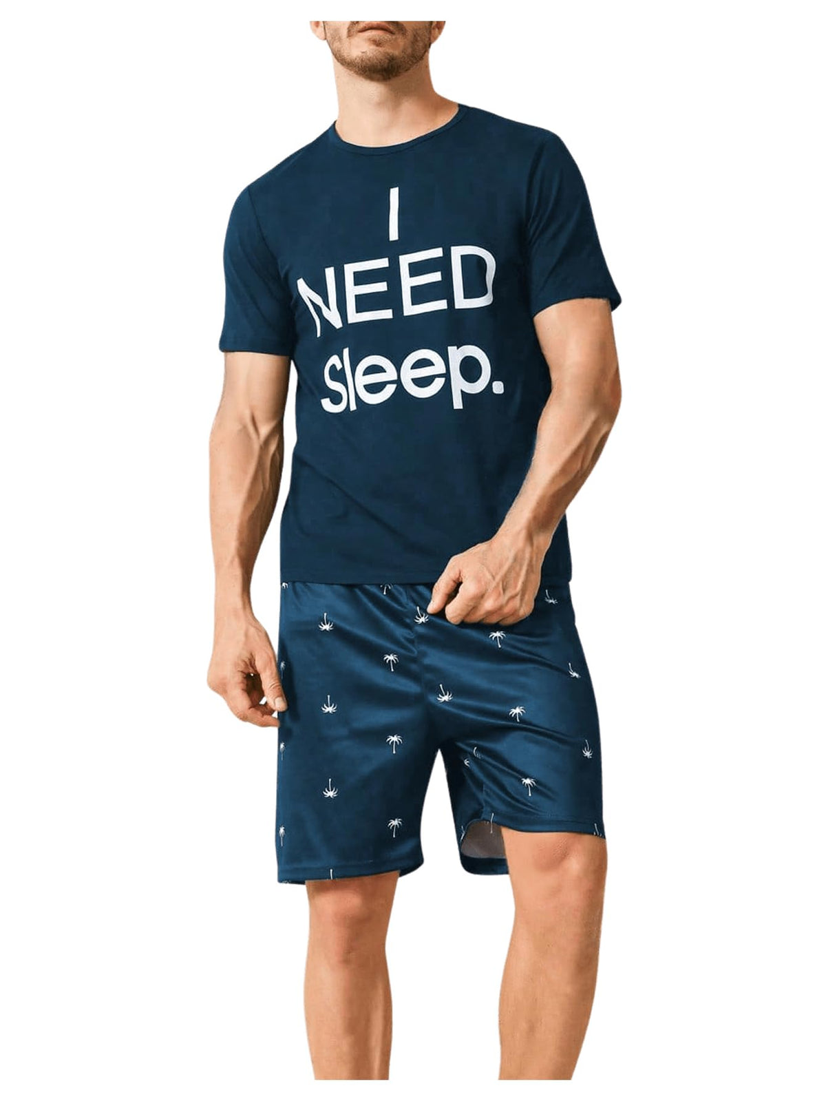 Verdusa Men's Pajamas Set 2 Piece Pjs Sets Short Sleeve Letter Print Tee and Short Lounge Set