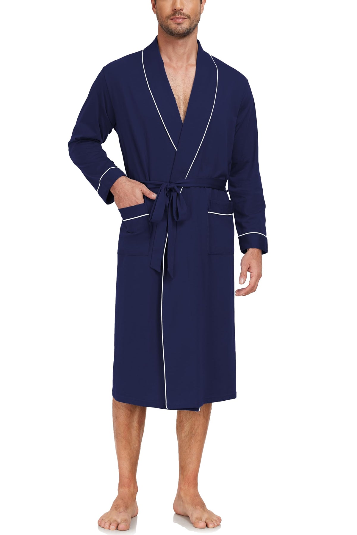 EA'S SECRET Men's 100% Cotton Robes Lightweight Long Sleeve Kimono Bathrobe Soft Over the Knee Sleepwear