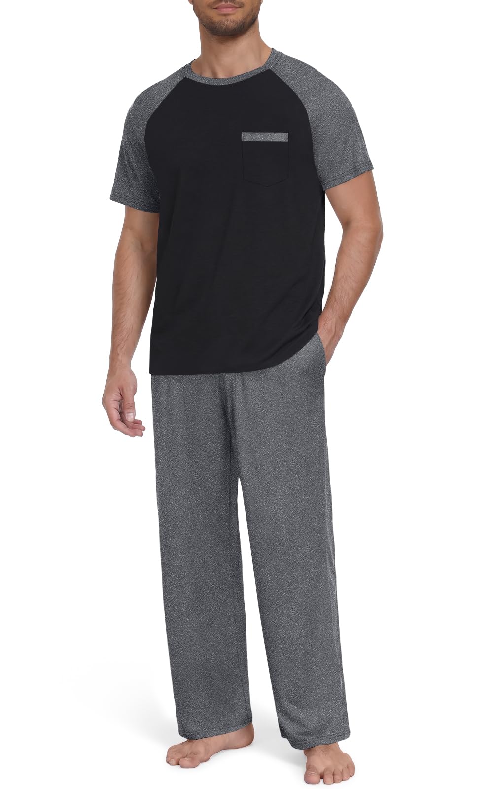 Yincro Mens Pajama Set Short Sleeve Pjs with Pocket Sleepwear Loungewear