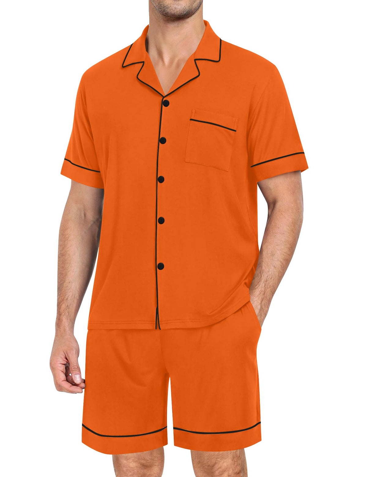 SWOMOG Mens Pajama Set Short Sleeve 2 PCS Sleepwear Button Down Soft Loungewear Modal Set Pj Set with Pockets S-3XL