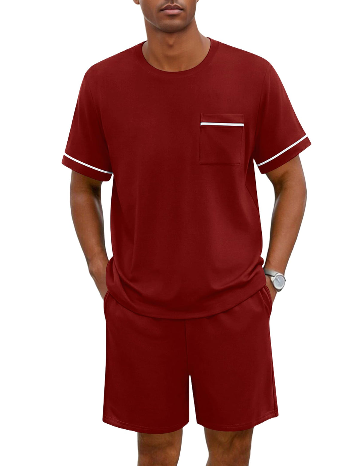 Ekouaer Men pajama set 2 Piece Short Sleeve Shirt and Shorts Lounge Sets