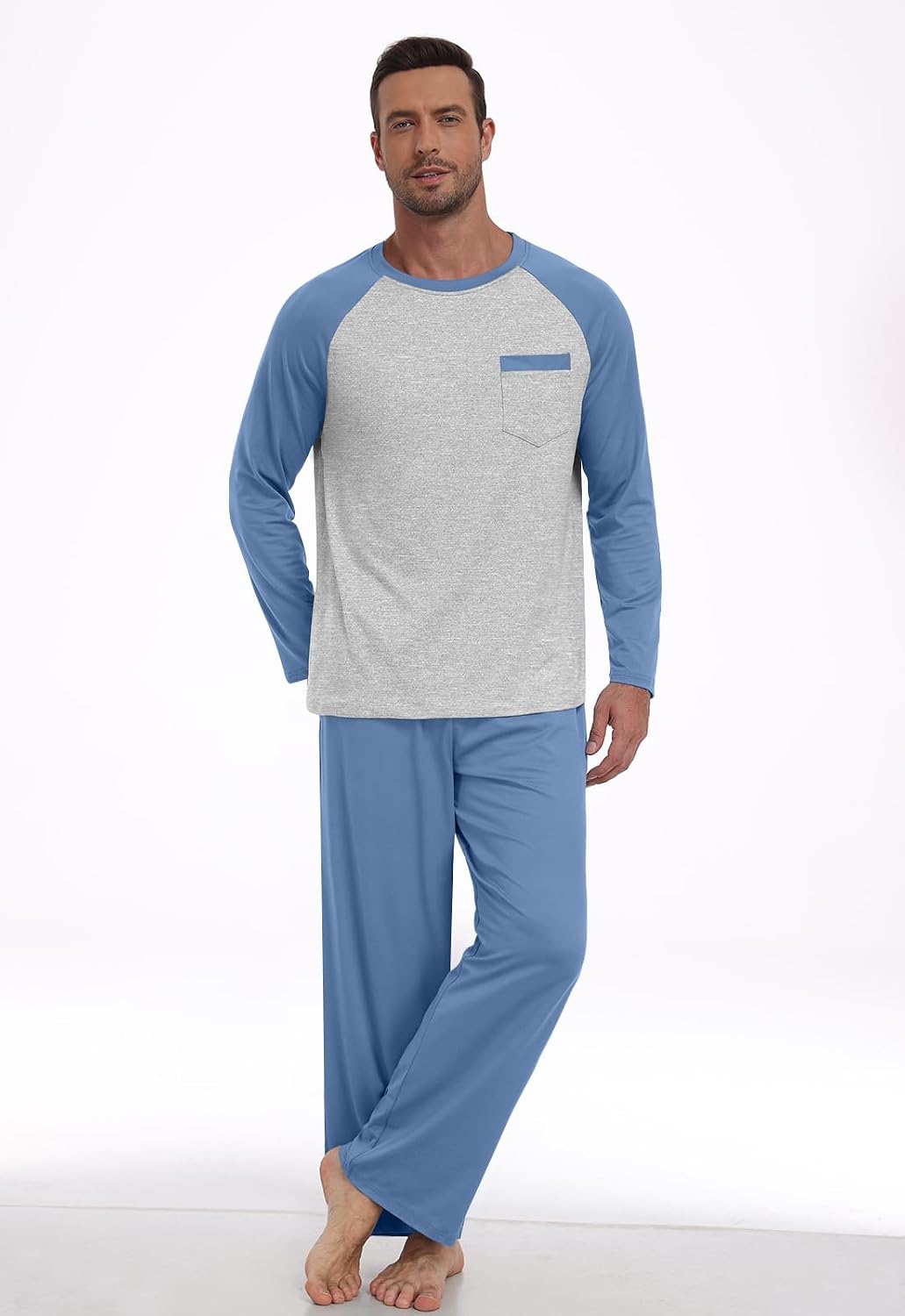 MLXSJ Mens Pajama Set Pjs Sleepwear Soft Comfy Sleep Set With Pocket S-3XL