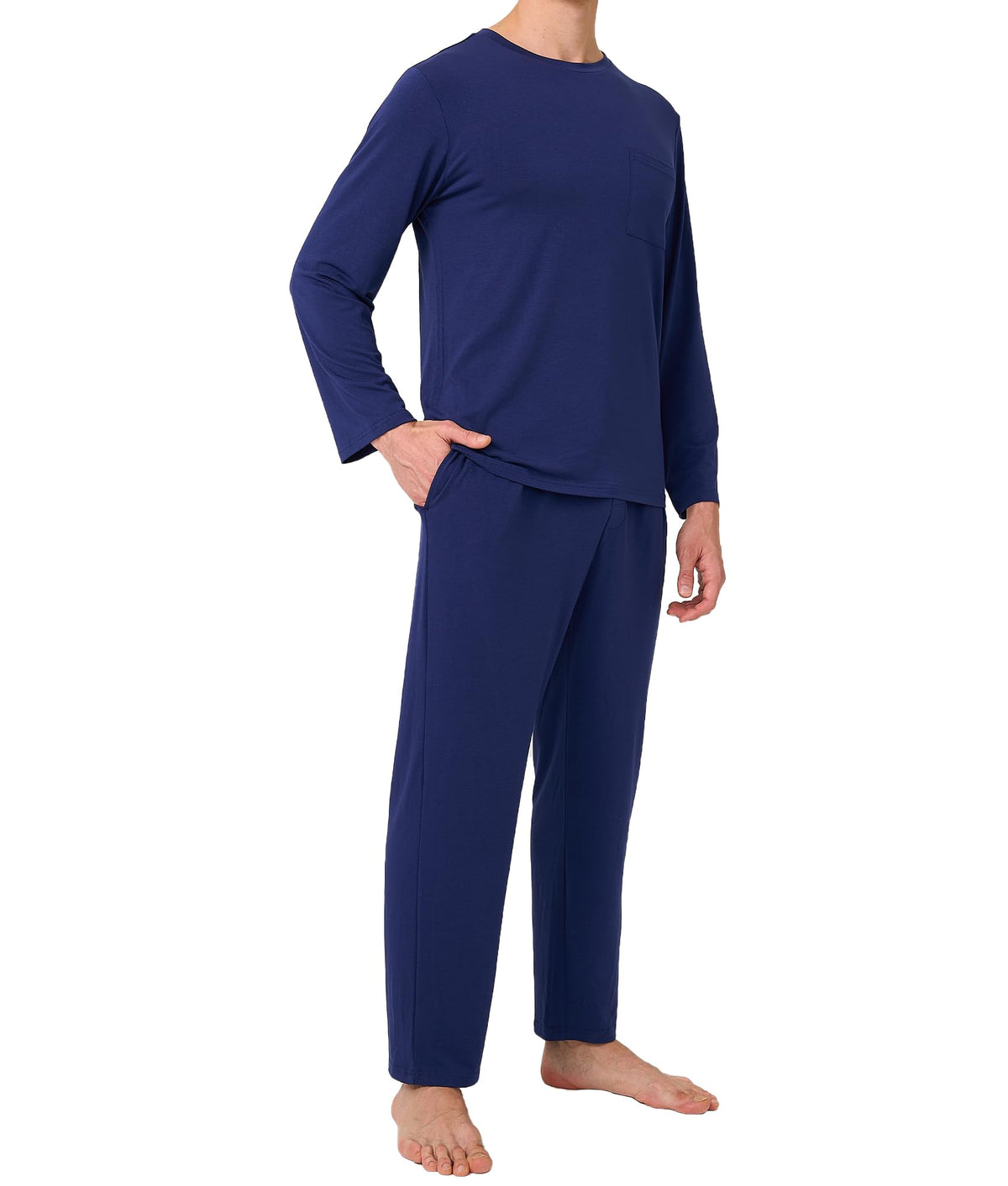 BAMBOO COOL Men's Pajama Set Long Sleeve PJs with Pants & Pockets