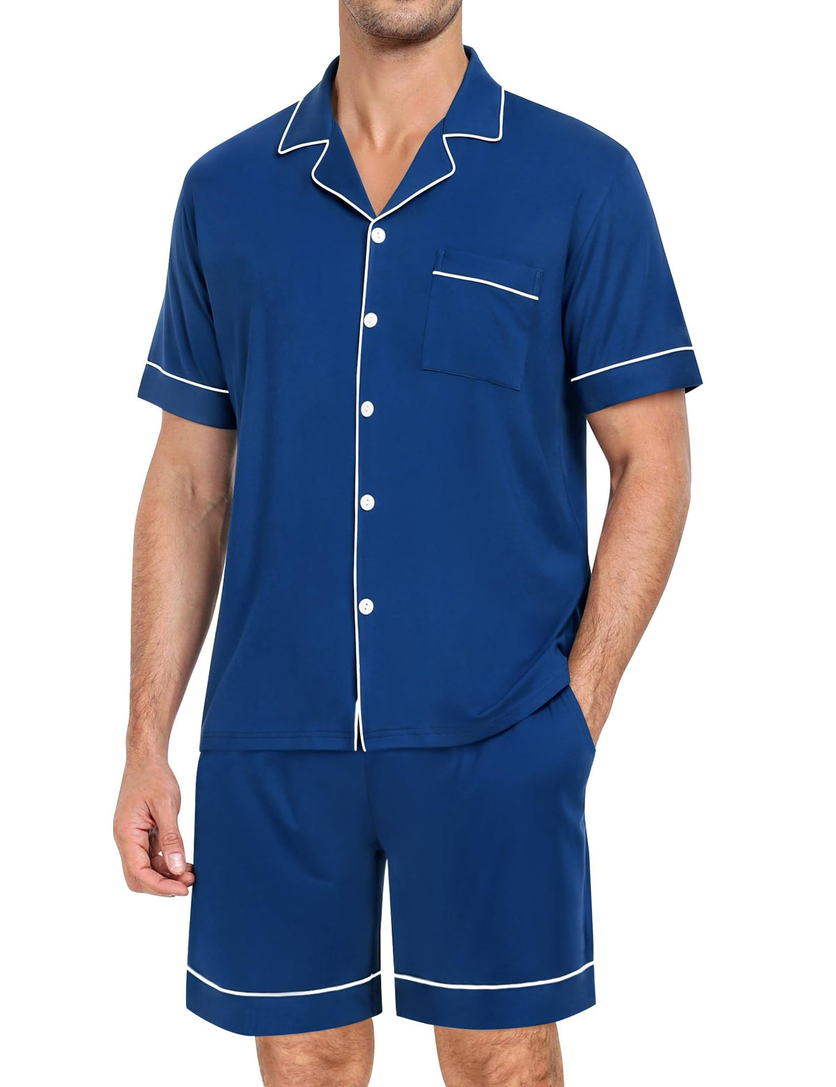 SWOMOG Mens Pajama Set Short Sleeve 2 PCS Sleepwear Button Down Soft Loungewear Modal Set Pj Set with Pockets S-3XL