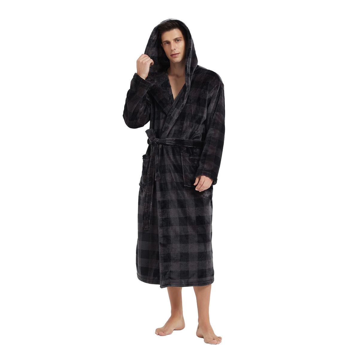 Vulcanodon Mens Robe with Hood, Fleece Bathrobe Plush Robes for Men