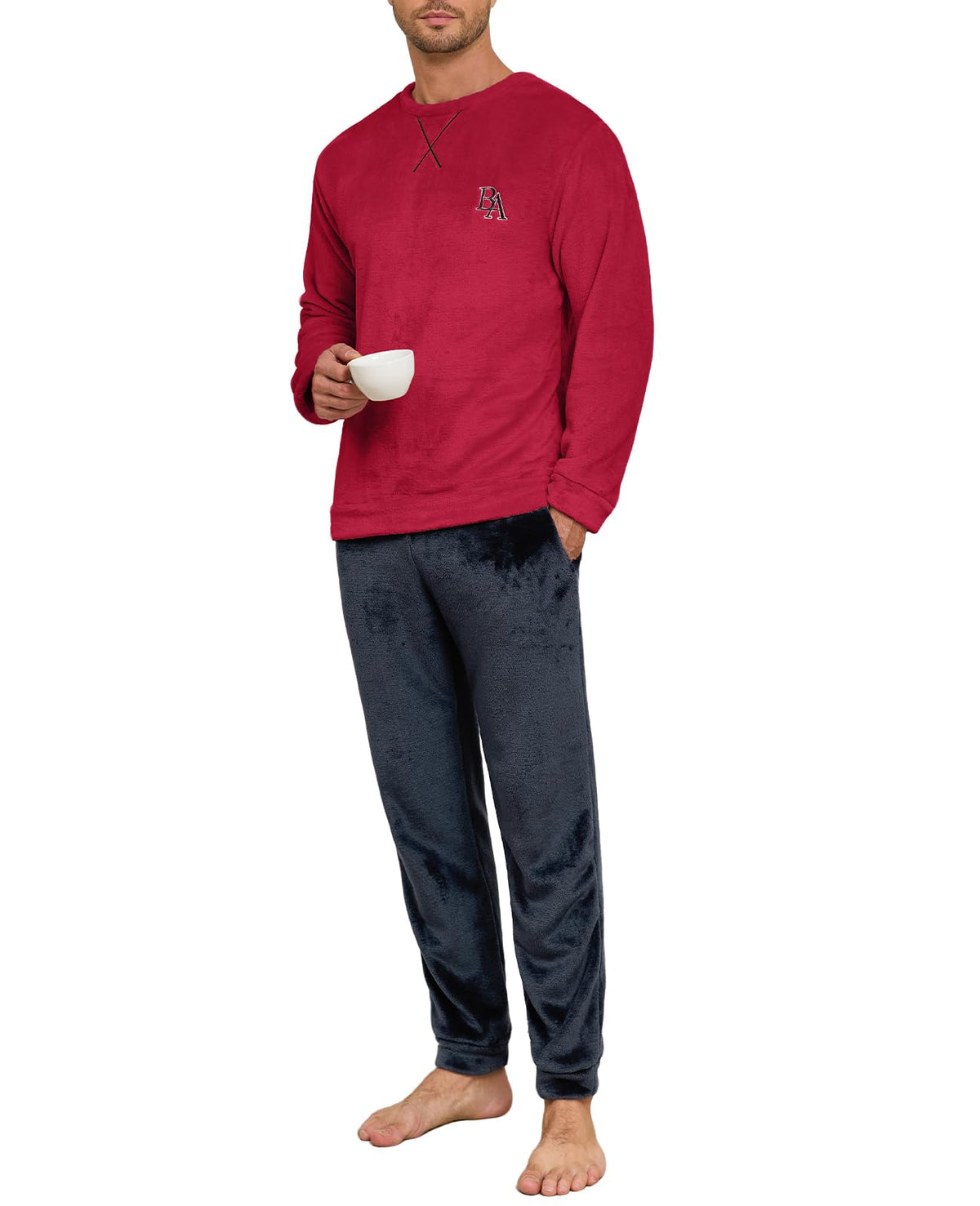 Mens Pajama Sets Fleece Pjs Winter Warm Lounge Sleepwear Soft Comfy Pajamas for Men