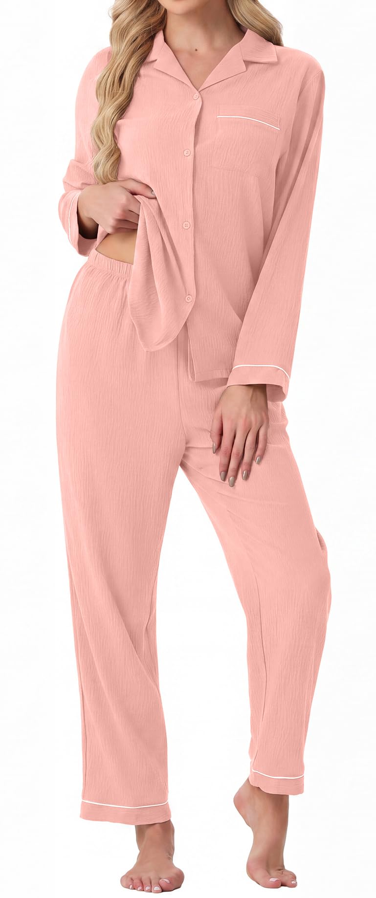 PrinStory Men's Pajamas Set Long Sleeve Button Down Sleepwear Pjs S-2XL