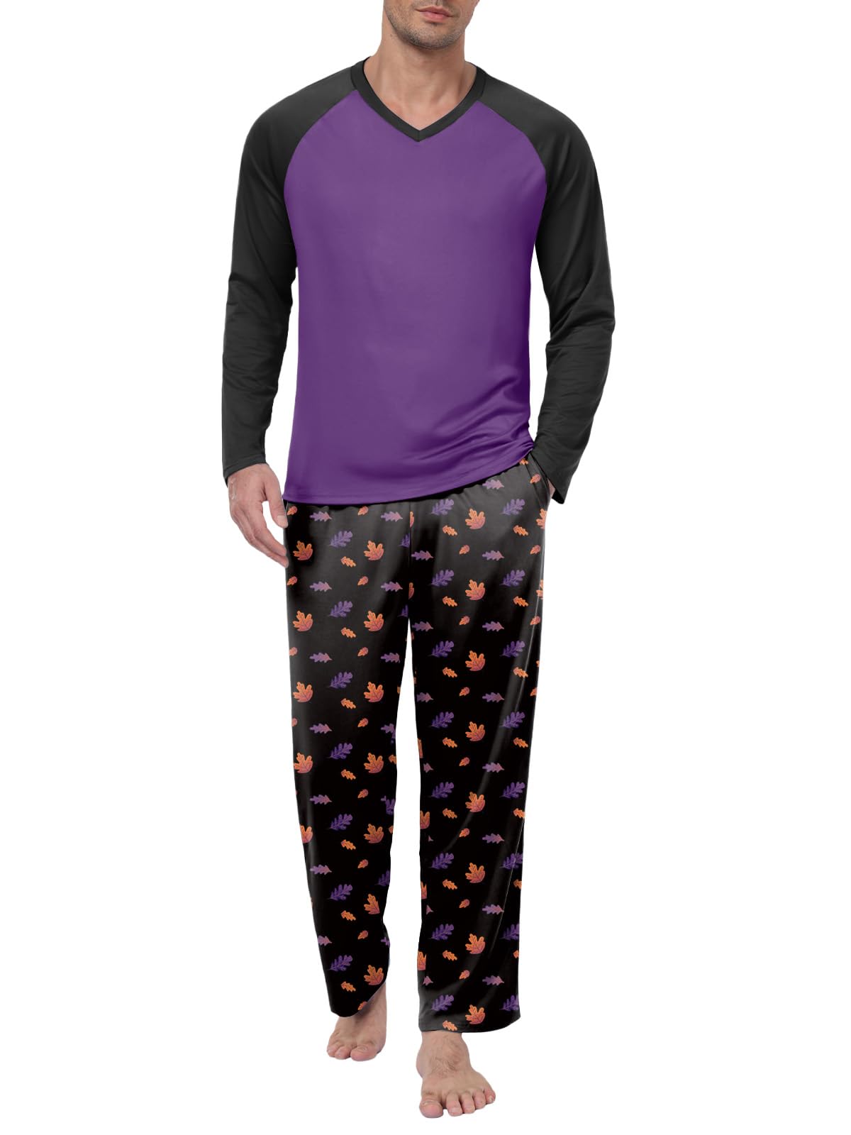 Feiersi Men's Pajama Set Soft Long Sleeve Pjs Sets V-neck Loungewear Shirts