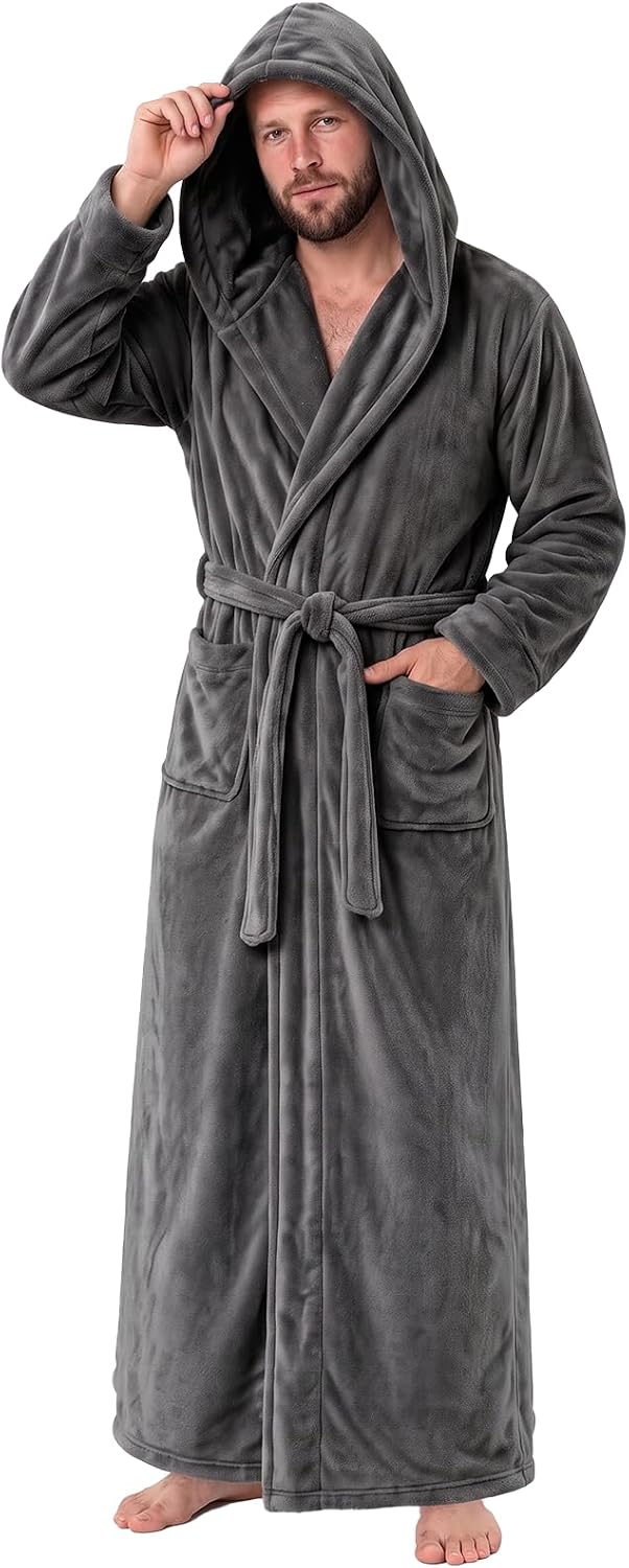 Gihuo Mens Long Robes Full Length Plush Hooded Bathrobe