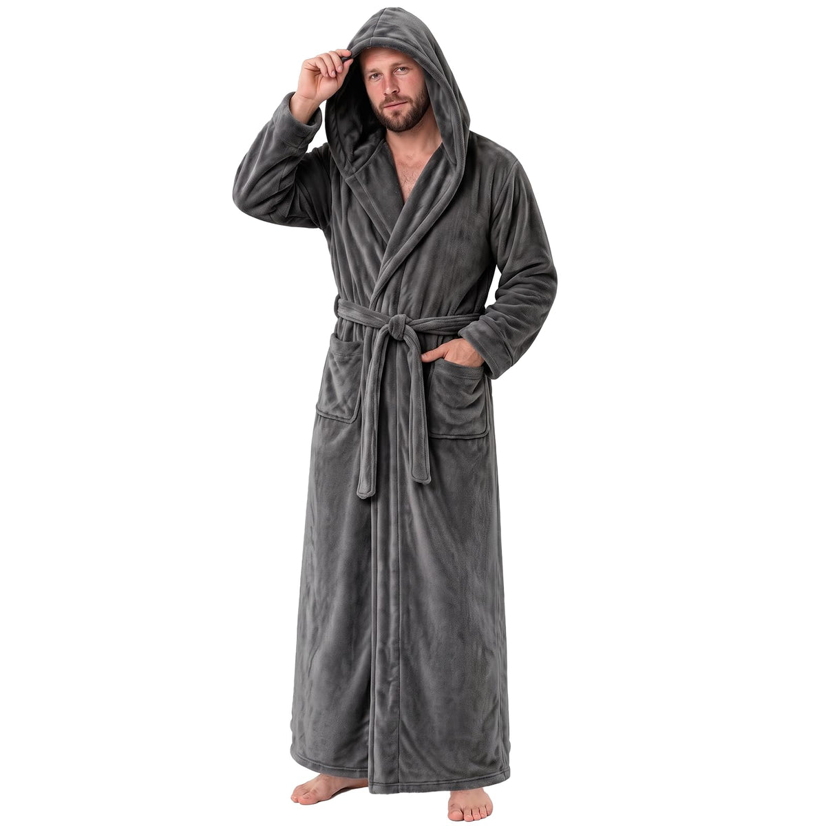 Gihuo Mens Long Robes Full Length Plush Hooded Bathrobe