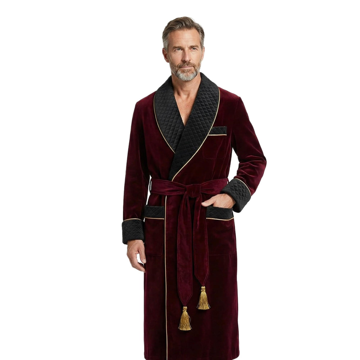 Smoking Jacket Green Long Velvet Gown For Men English Vintage Gentleman Belted Robes