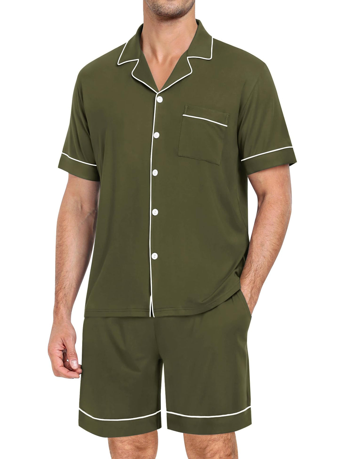 SWOMOG Mens Pajama Set Short Sleeve 2 PCS Sleepwear Button Down Soft Loungewear Modal Set Pj Set with Pockets S-3XL