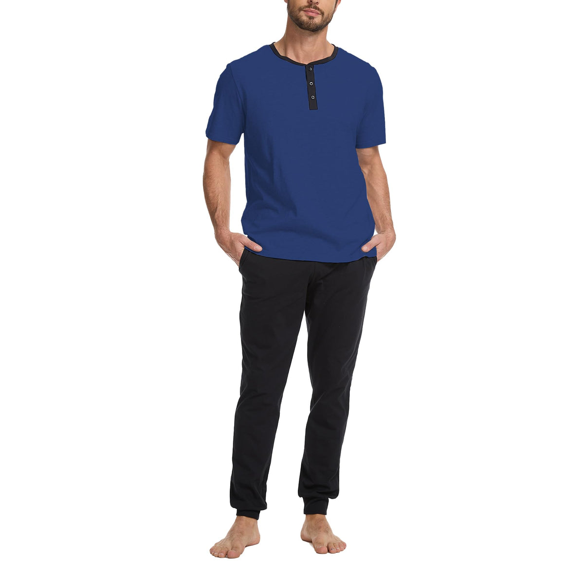 Men's 100% Cotton Henley Pajama Set 2-Piece Lounge Sleepwear
