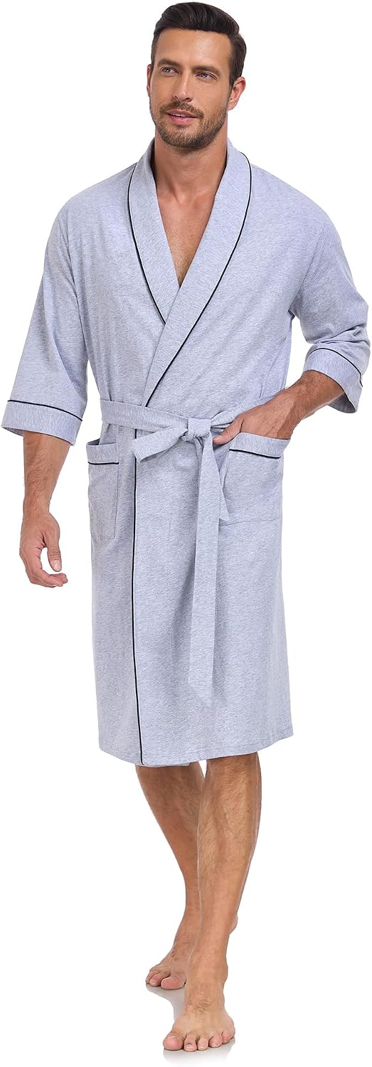 100% Cotton Mens Summer Robe Lightweight Bathrobe Multi Color