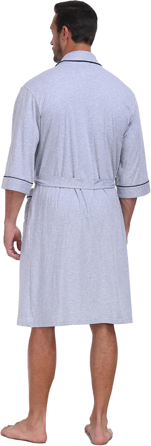 COLORFULLEAF Men's 100% Cotton Robe Lightweight Summer Short Bathrobe