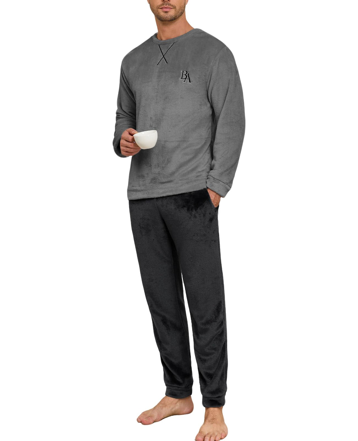 Mens Pajama Sets Fleece Pjs Winter Warm Lounge Sleepwear Soft Comfy Pajamas for Men