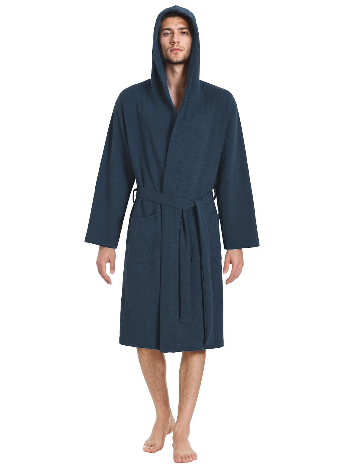 Latuza Men's Waffle Knit Hooded Robe Lightweight Bathrobe