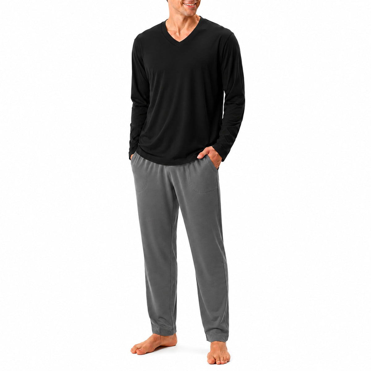 DAVID ARCHY Men's Cotton Pajama Set, Soft V-Neck Long Sleeve PJs