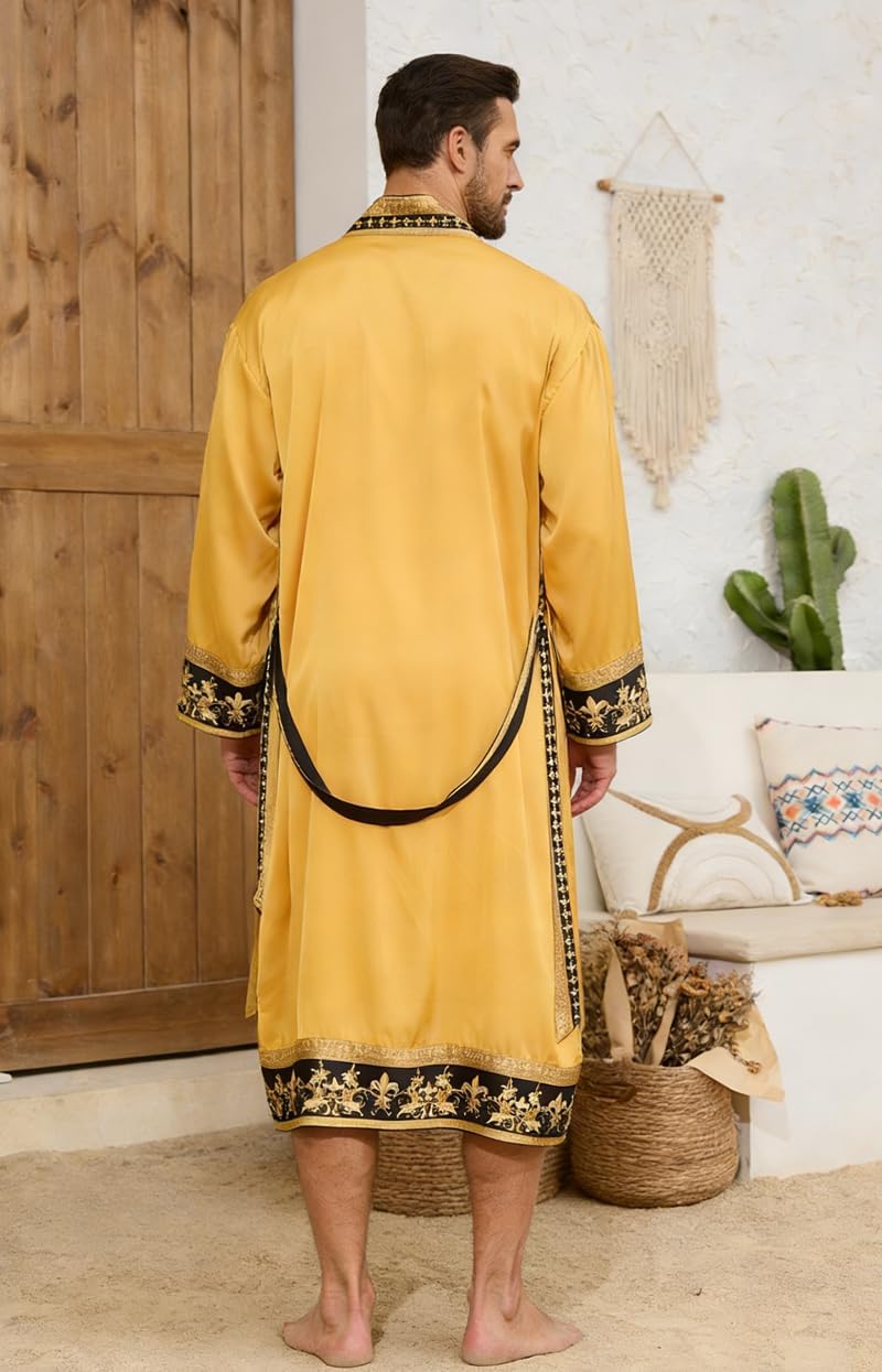 Men's Satin Robe Luxurious Kimono Bathrobe with Shorts Lightweight Soft Loungewear Nightwear with Pockets