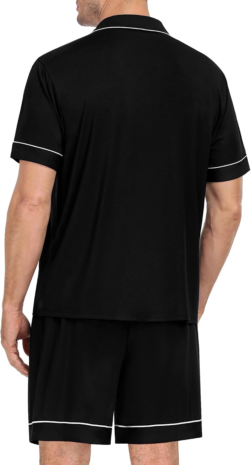 SWOMOG Mens Pajama Set Short Sleeve 2 PCS Sleepwear Button Down Soft Loungewear Modal Set Pj Set with Pockets S-3XL