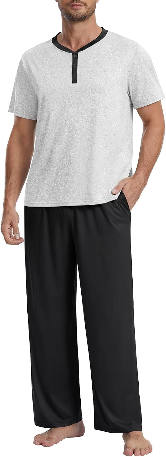 Mens Pajamas Set Henley Neckline Lightweight Sleepwear Pjs S-3XL