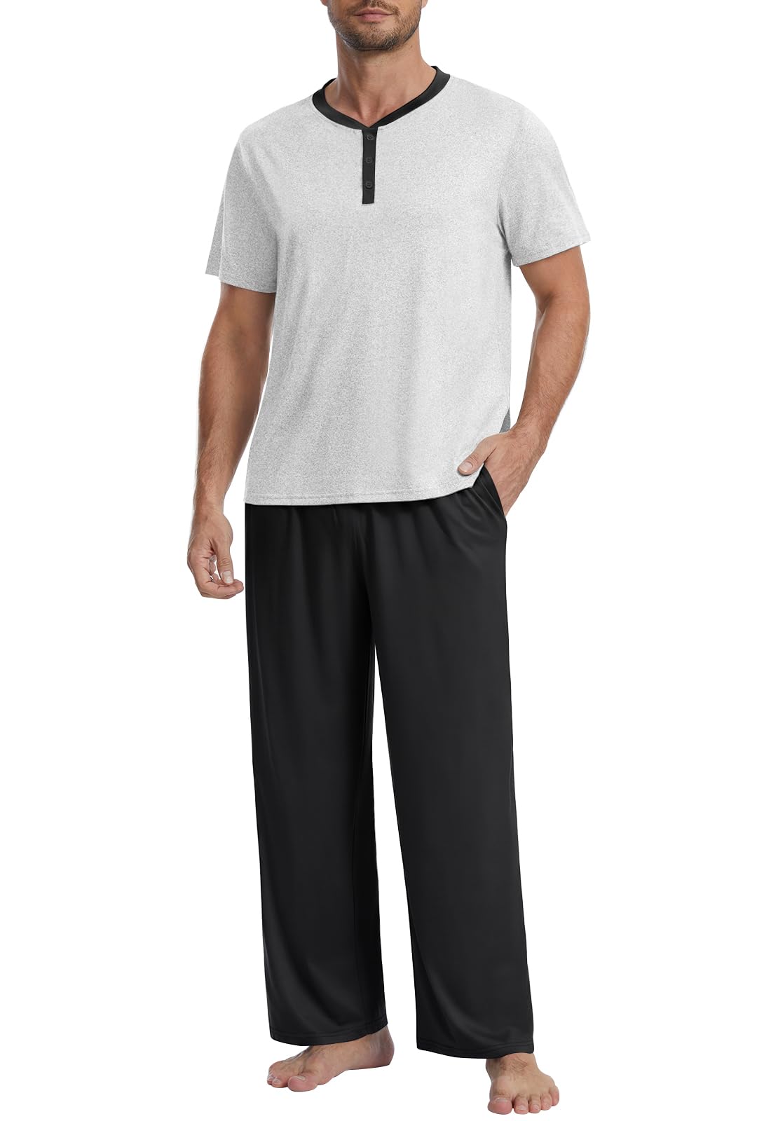 Mens Pajamas Set Henley Neckline Lightweight Sleepwear Pjs S-3XL