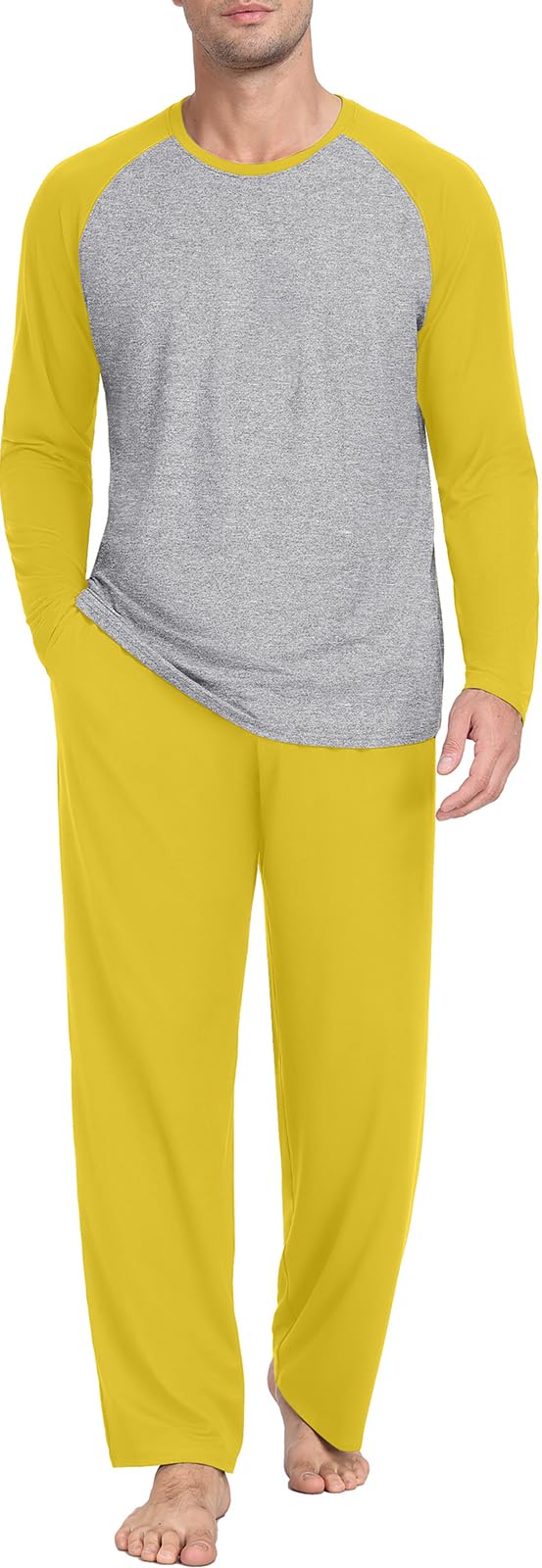 PrinStory Men's Pajama Sets Loungewear Sleepwear Pjs Lightweight Long Sleeve Shirts and Bottoms Soft Comfy Sleep Sets S-4XL