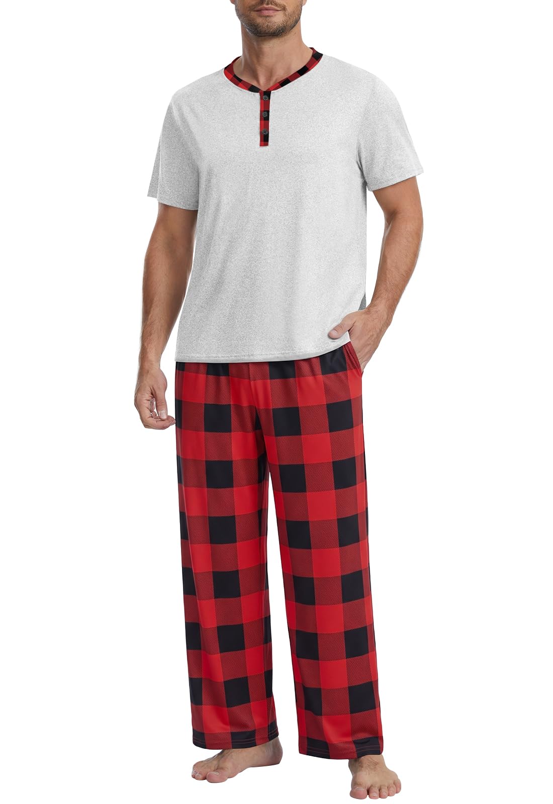 Mens Pajamas Set Henley Neckline Lightweight Sleepwear Pjs S-3XL