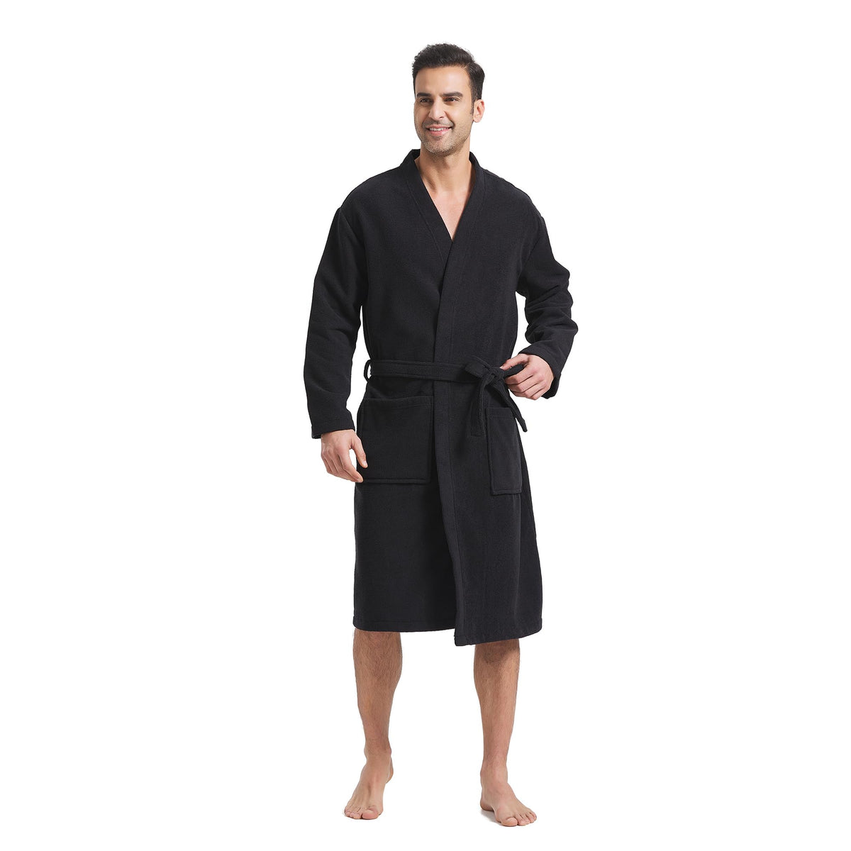 FashGudim Terry Cloth Robes for Men Big and Tall Short Mens Kimono Robe Super Absorbent Spa Bathrobe Calf Length With Pockets