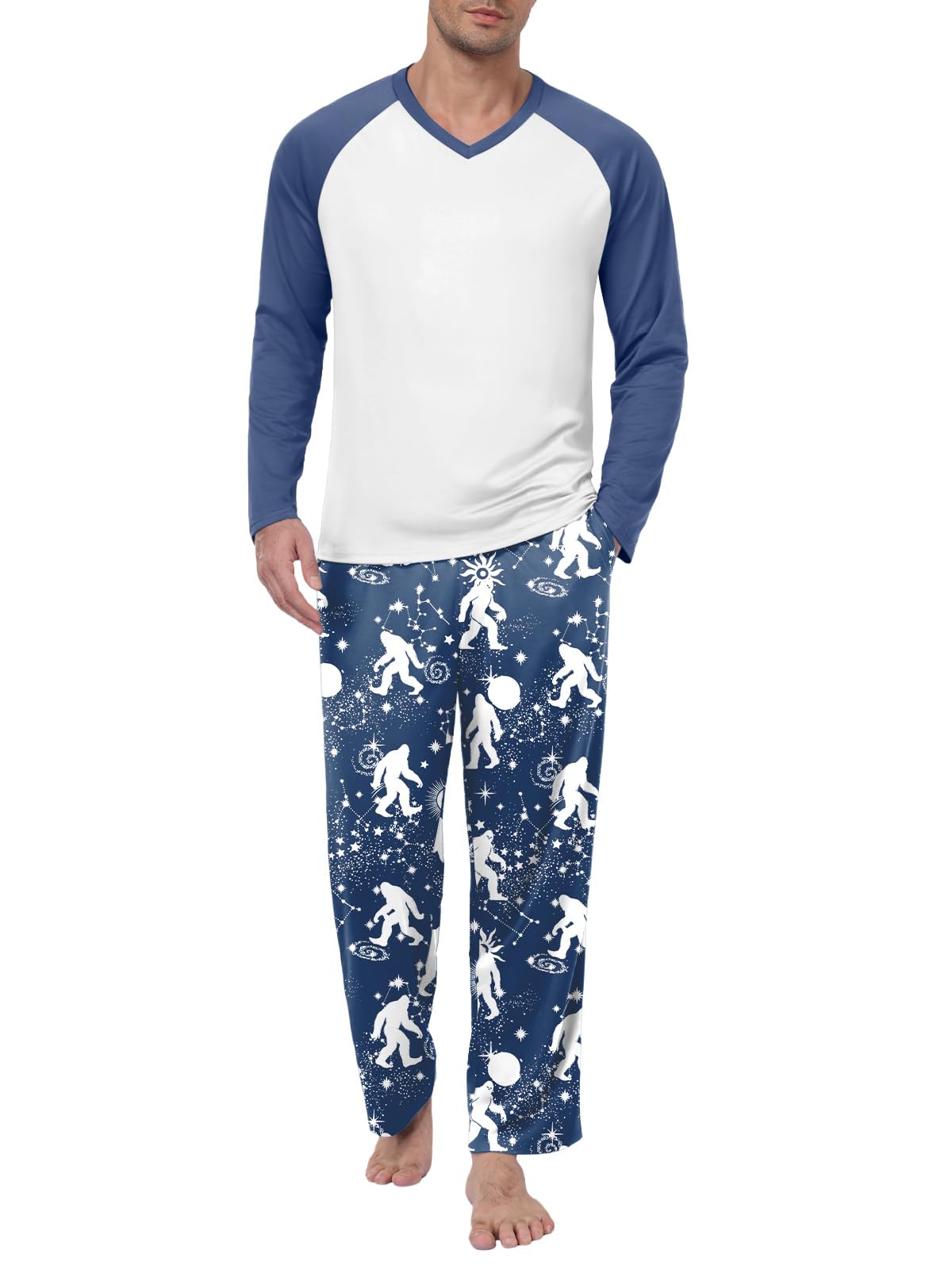 Feiersi Men's Pajama Set Soft Long Sleeve Pjs Sets V-neck Loungewear Shirts