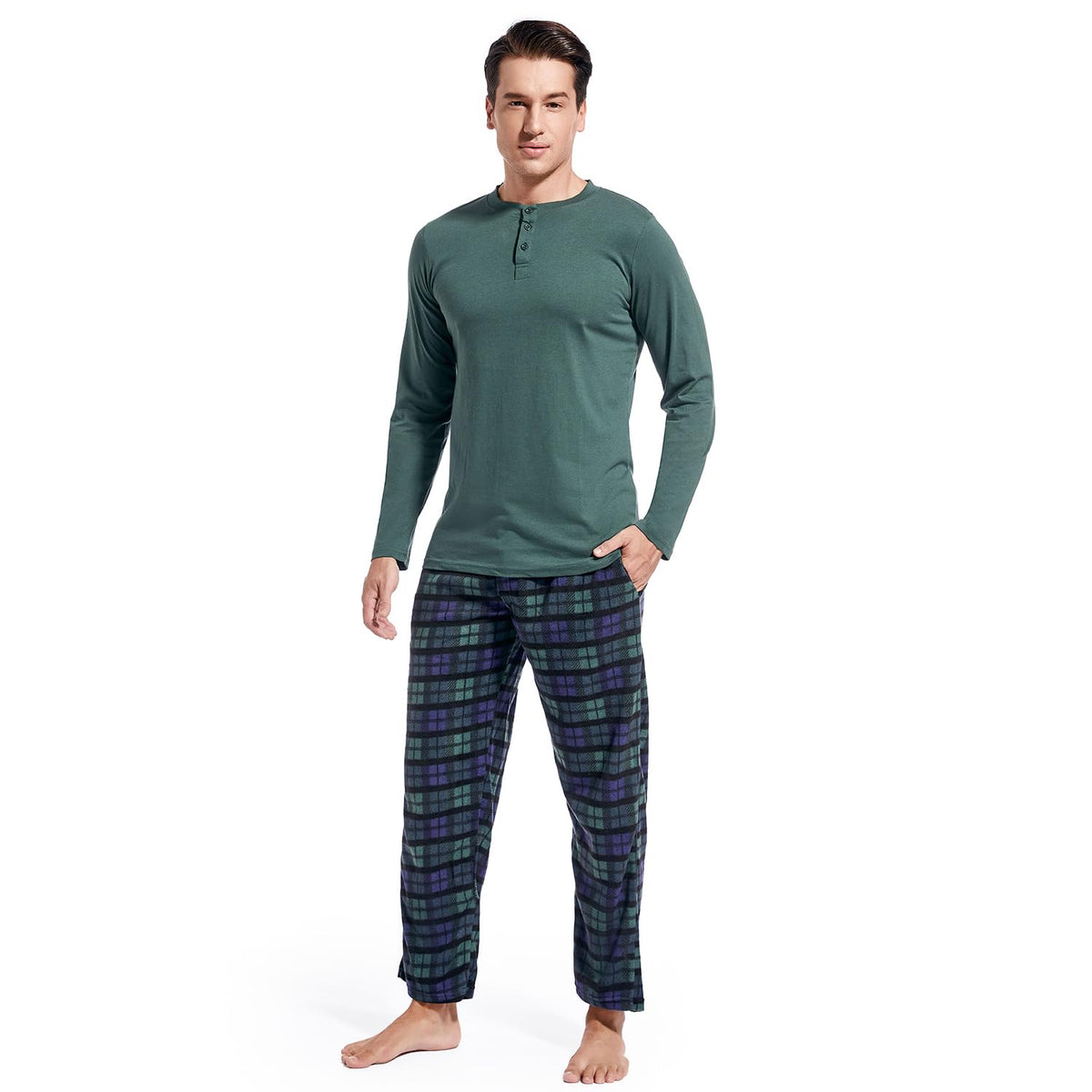 DG Hill Mens Pajama Pants - Pajamas Set Flannel PJ Pants for Men Cotton Top