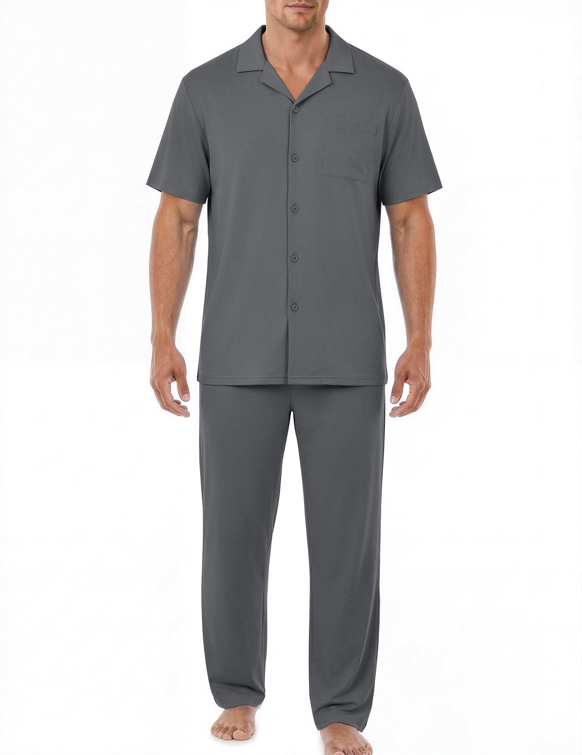 EKouear Mens Pajamas Set Button Down Short Sleeve Shirt Pjs with Long Pants