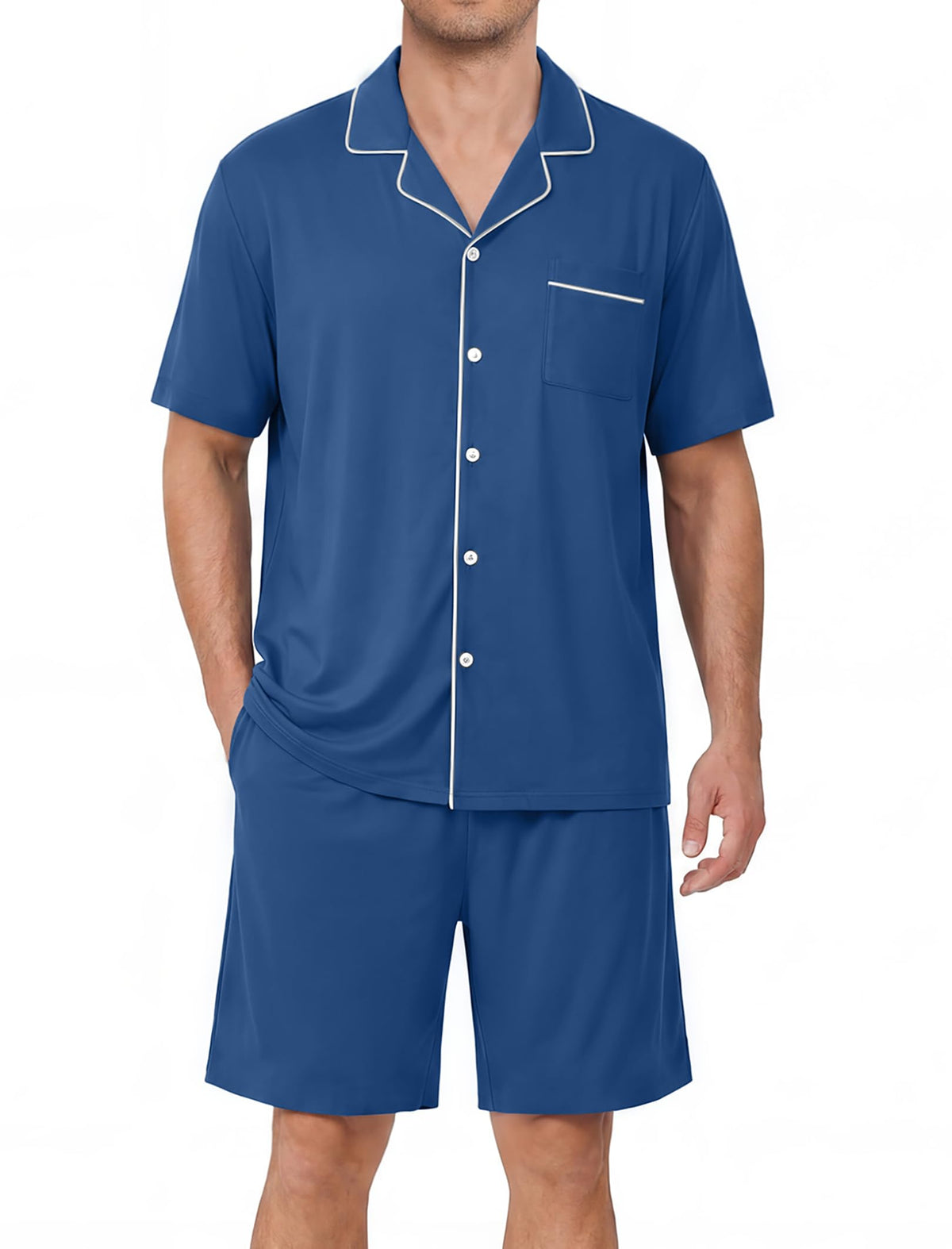 Ekouaer Mens Pajama Set Summer Short Sleeve Button Up Pjs 2 Piece Sleepwear