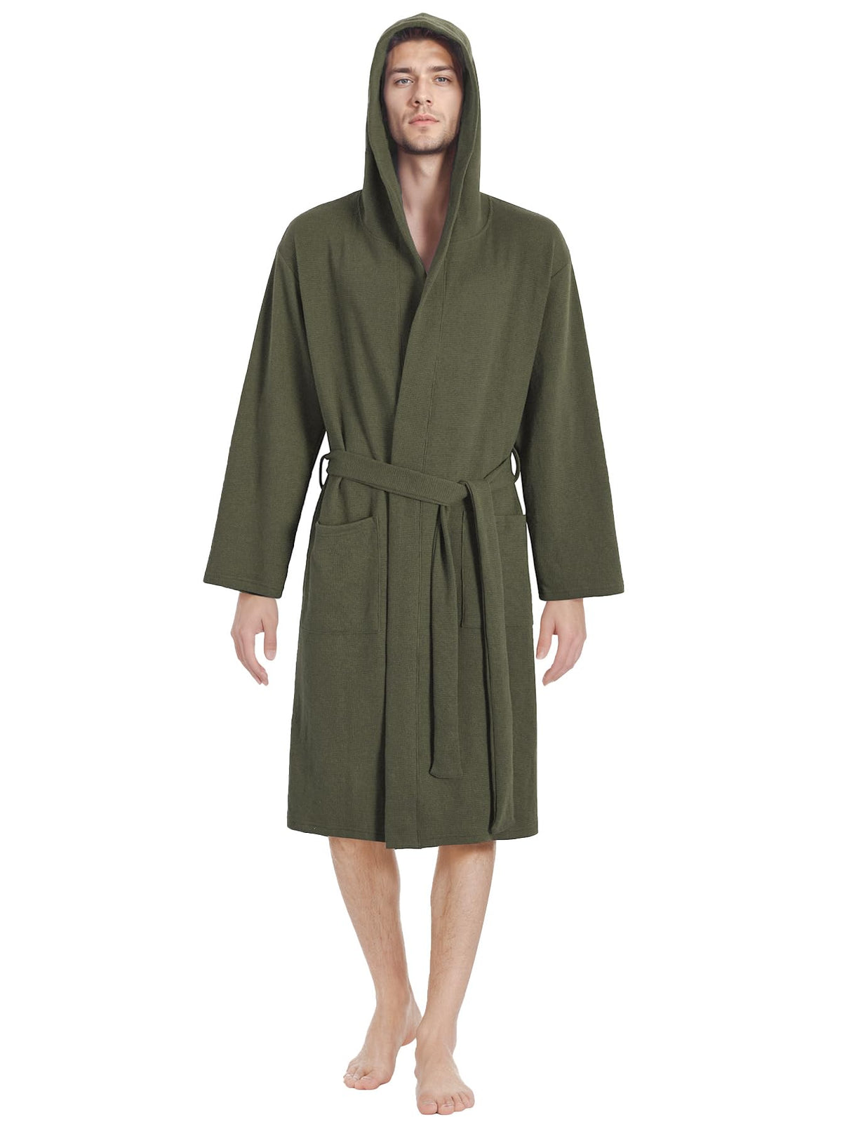 Latuza Men's Waffle Knit Hooded Robe Lightweight Bathrobe