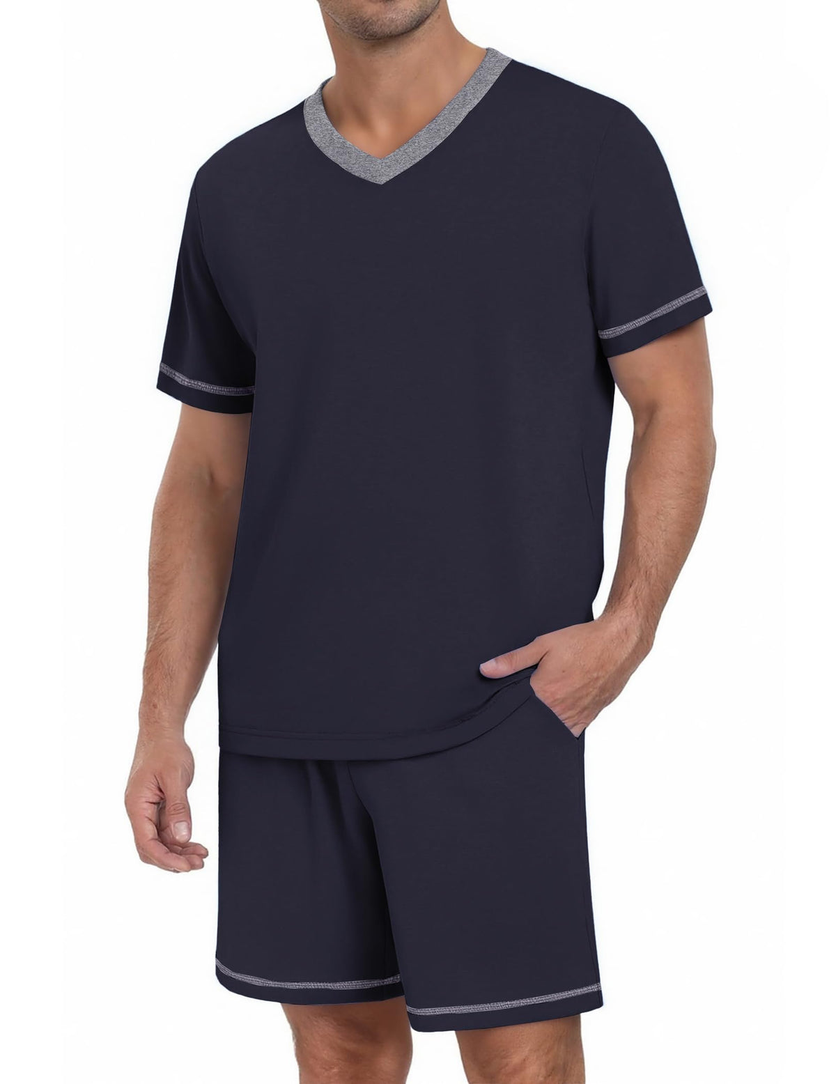 Ekouaer Men's Pajama Sets Shorts Short Sleeve Pj Sets Loungewear Lightweight Lounge Sets with Pockets