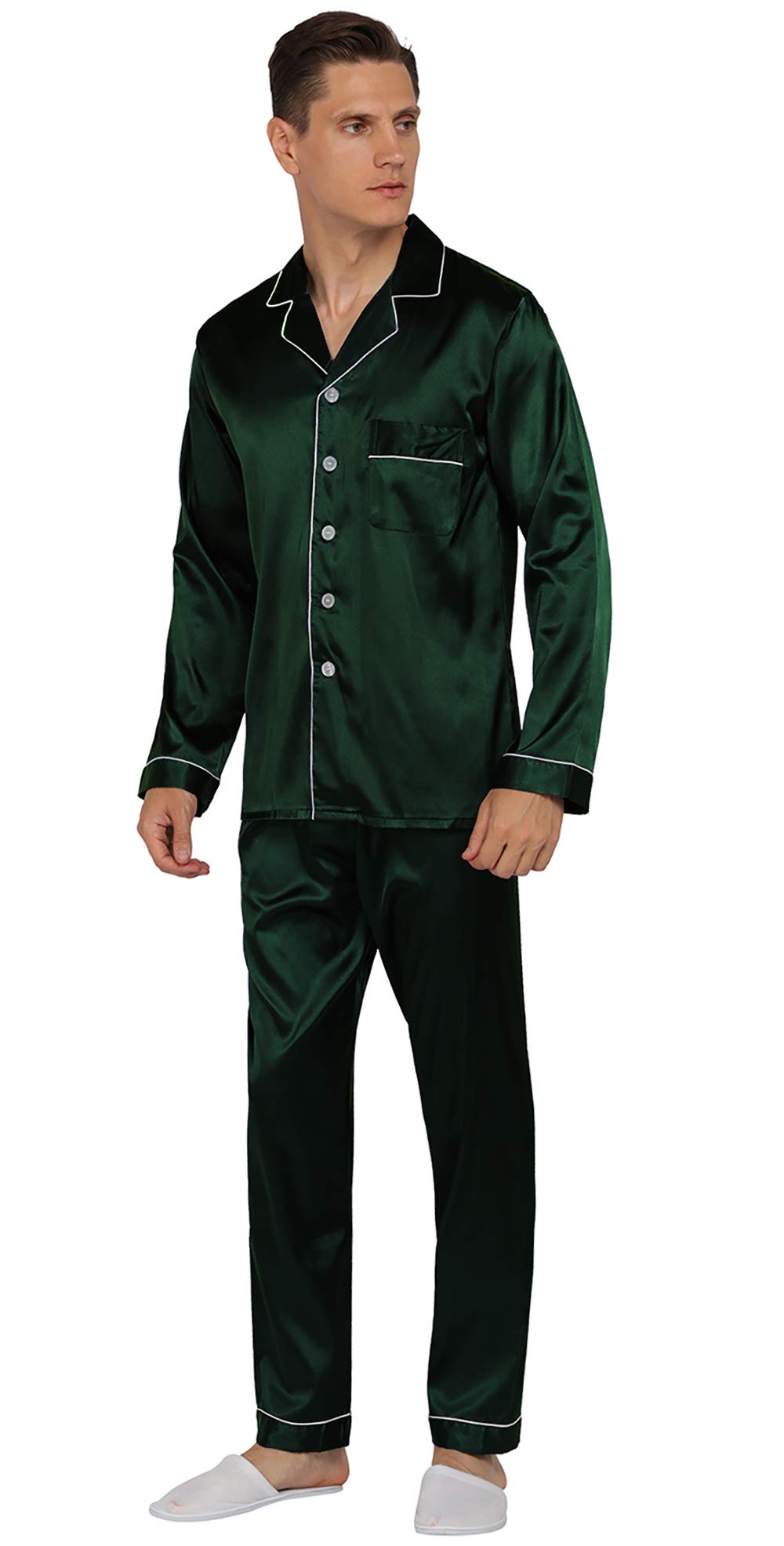 YIMANIE Mens Pajamas Silk Satin Pajamas for Men Soft Sleepwear Button Down Loungewear with Pockets