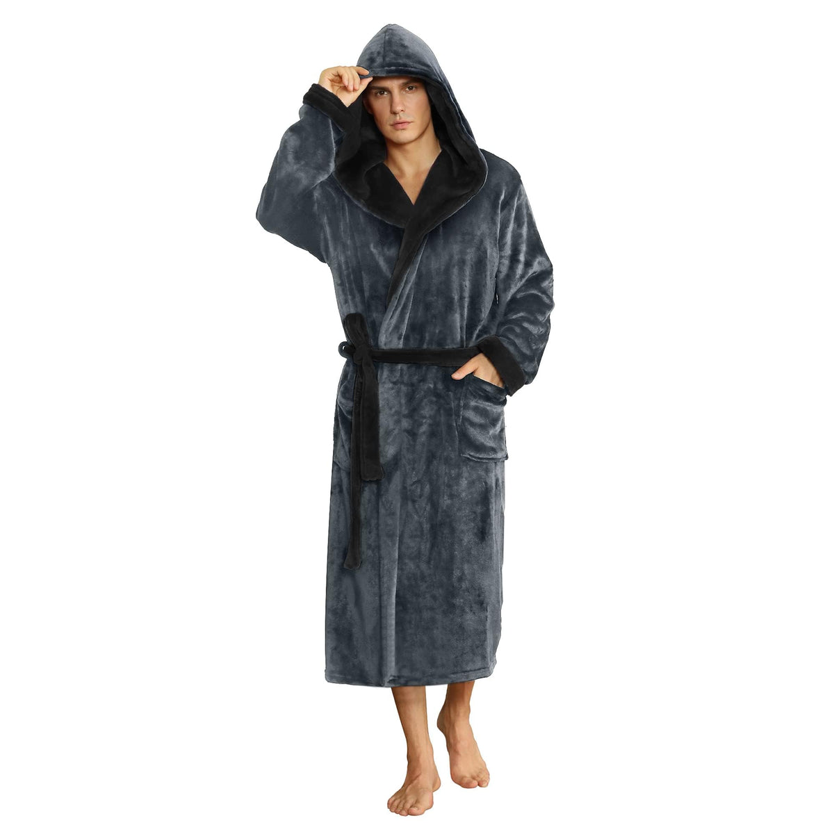 U2SKIIN Mens Hooded Robe, Plush Robes for Men Long Fleece Bathrobe