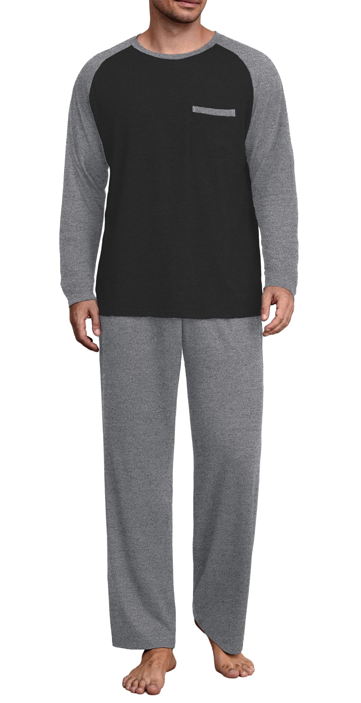 Mens Pajamas Set,Long Sleeve T Shirt Pjs Soft 2 Piece Loungewear With Pants