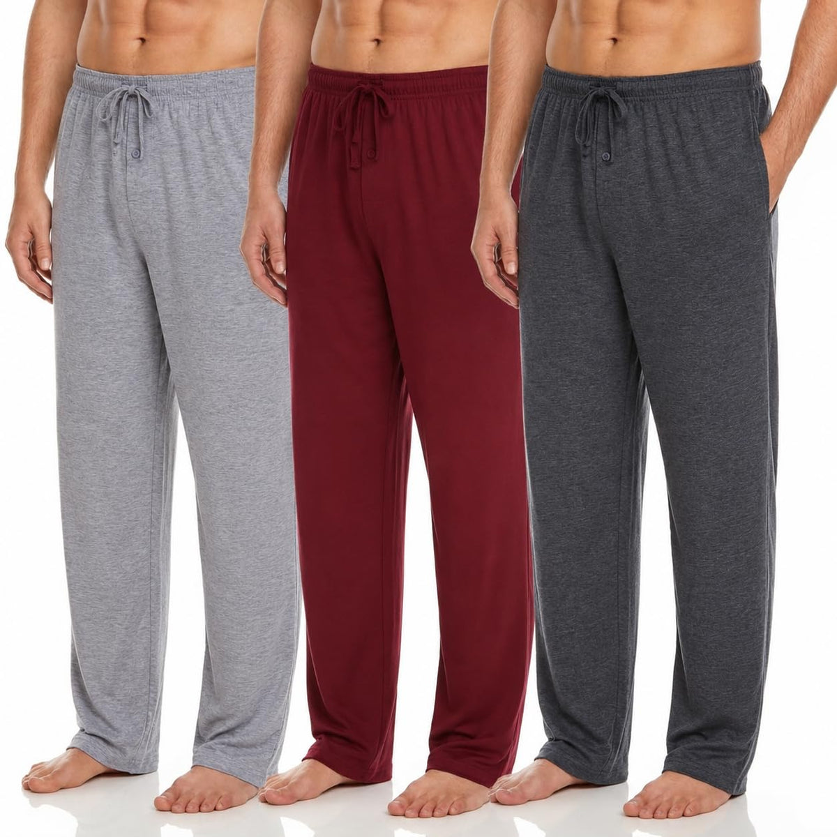 DARESAY Mens Pajama Pants 3 Pack – Soft Knit Lounge Sleepwear with Pockets, Elastic Waist & Drawstring, Up to 3XL