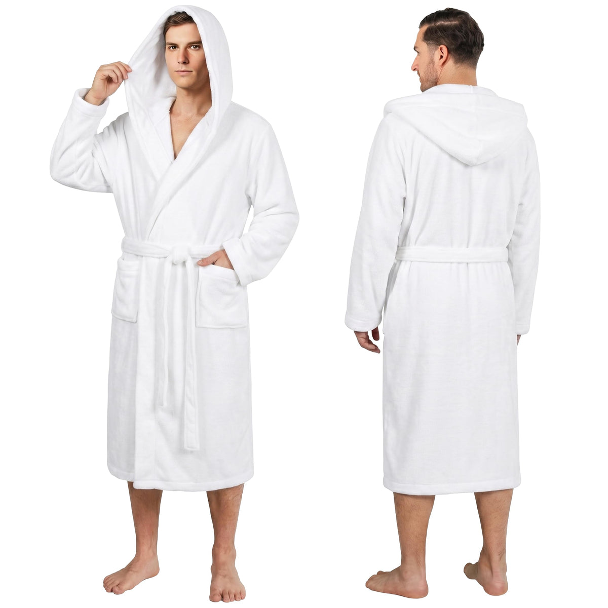 PAVILIA Men's Hooded Fleece Bathrobe Lightweight Long Robe for Men Shower