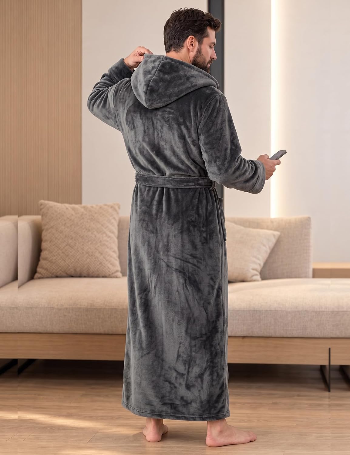 Gihuo Mens Long Robes Full Length Plush Hooded Bathrobe