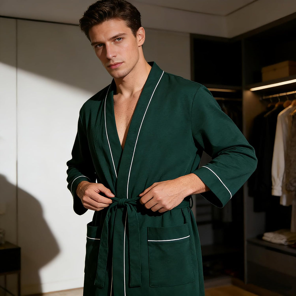 U2SKIIN Mens 100% Cotton Cozy Robe, Ultra Soft Lightweight Bathrobe for Men