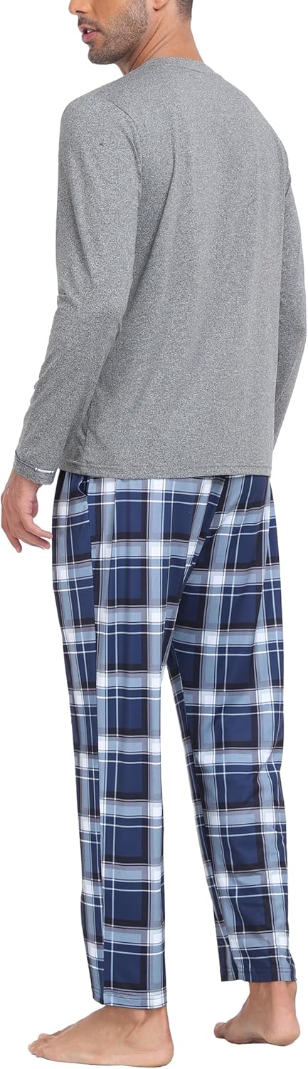 MoFiz Mens Pajamas Sets Long Sleeve Soft Plaid Christmas Pjs with Pockets