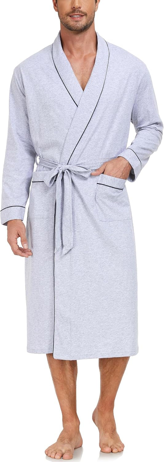 EA'S SECRET Men's 100% Cotton Robes Lightweight Long Sleeve Kimono Bathrobe Soft Over the Knee Sleepwear
