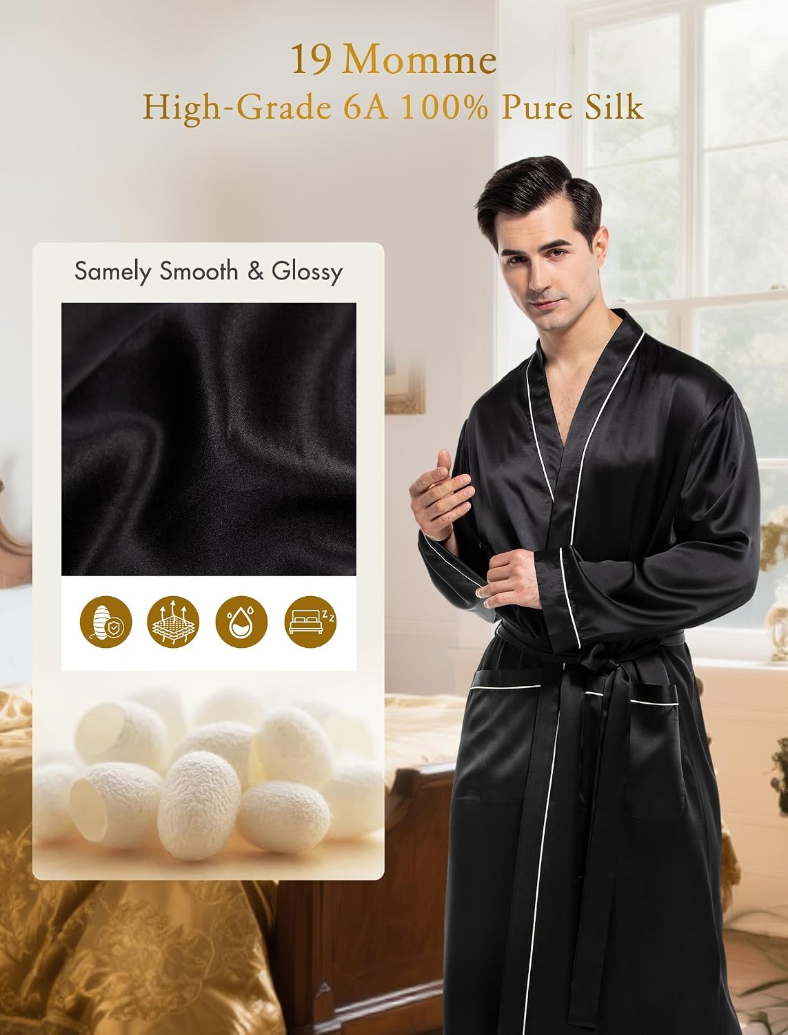 COLD POSH 19MM Mulberry Silk Robe Men Lightweight Kimono