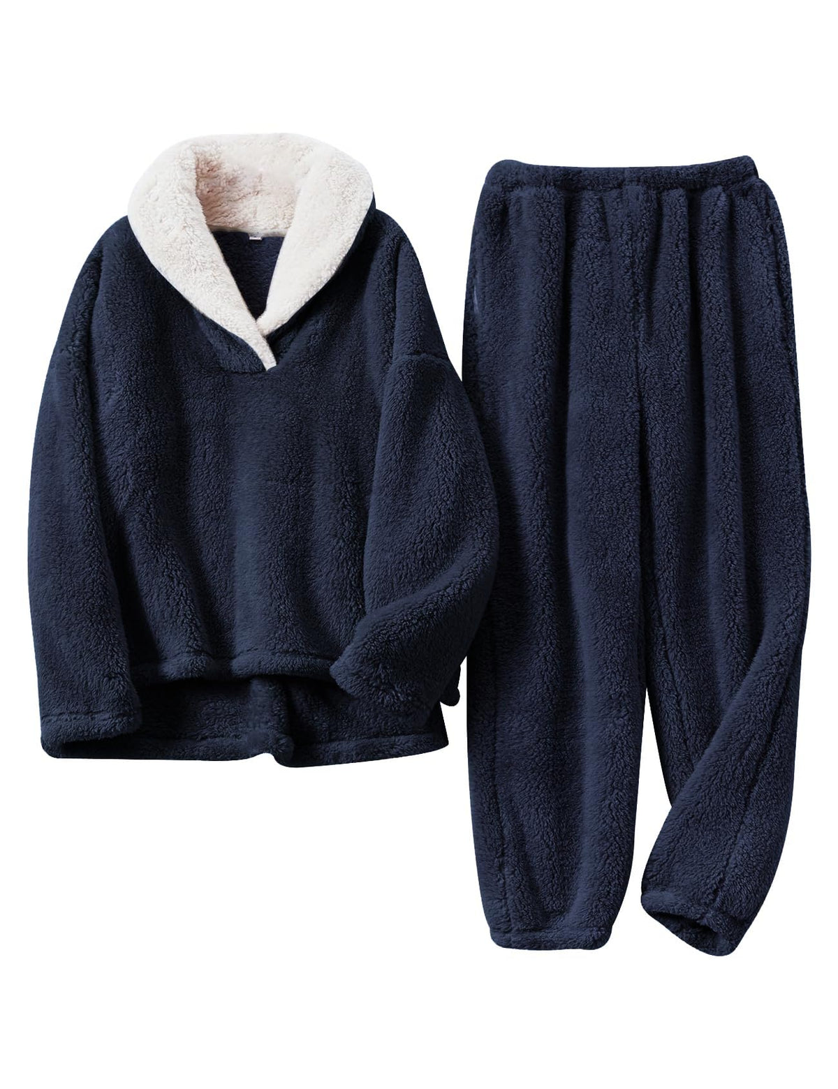 Arssm Mens Fluffy Pajamas Set 2 Piece Winter Fleece Pjs
