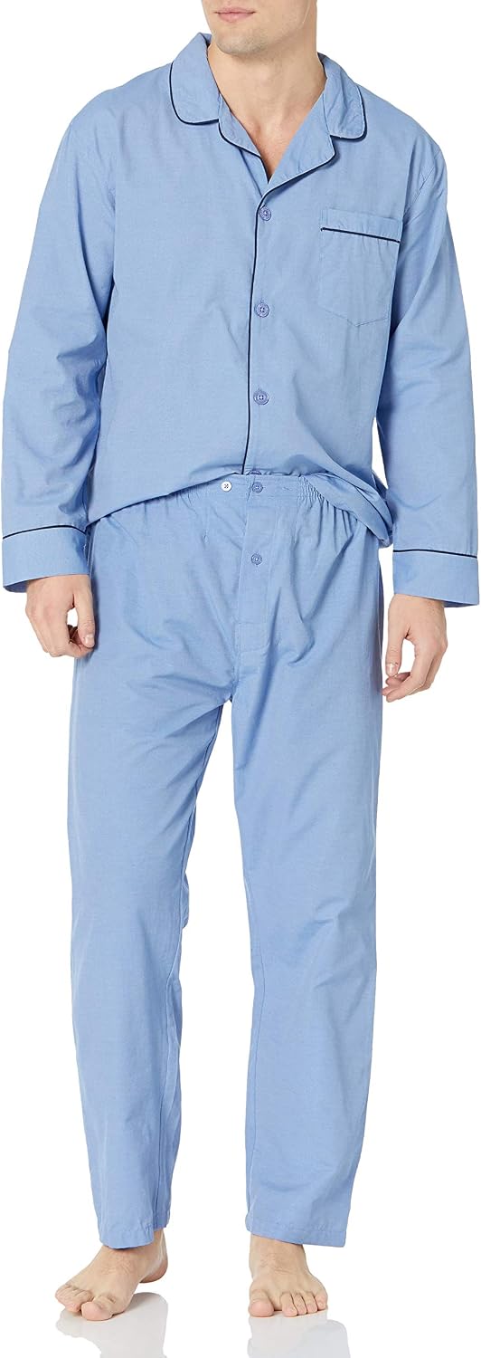 Hanes Men's Woven Plain-Weave Pajama Set, Medium Blue Solid, 3X-Large