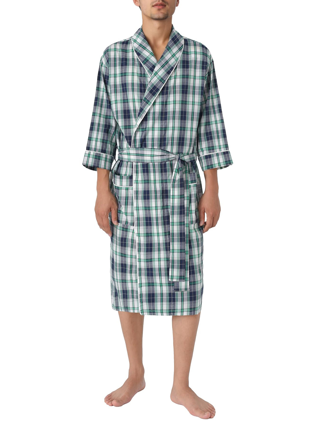Latuza Men's Woven Cotton Robe Lightweight Summer Short Sleeve Bathrobe