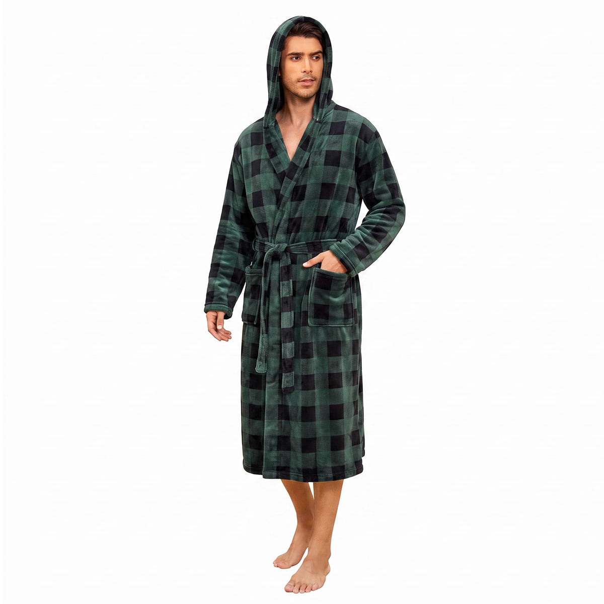 Vulcanodon Mens Robe with Hood, Fleece Bathrobe Plush Robes for Men