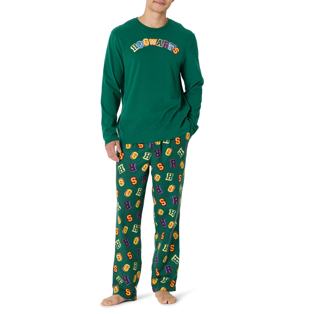 Amazon Essentials Men's 100% Cotton Flannel Pant and Long-Sleeve T-Shirt Pajama Set